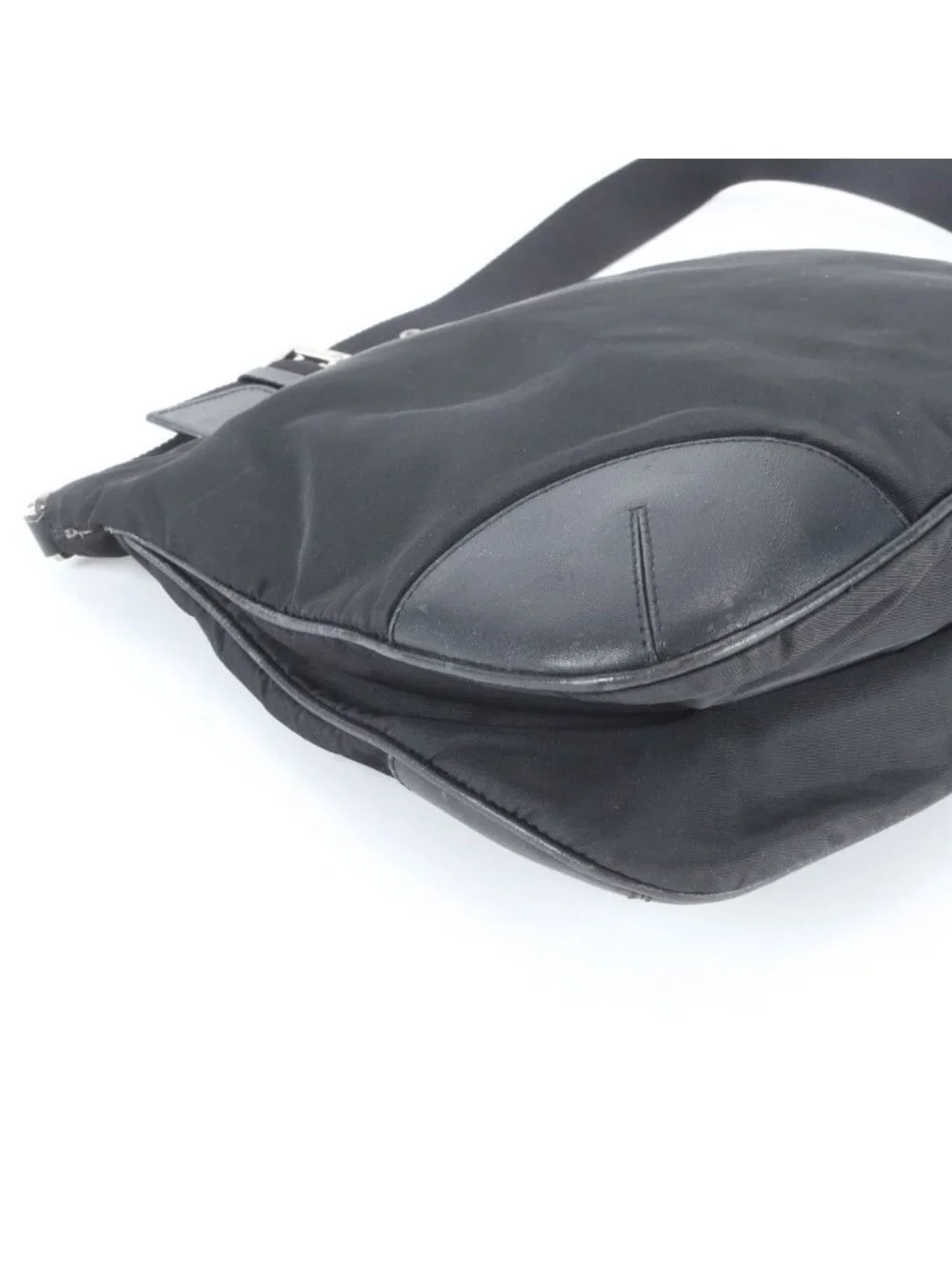 Prada Tessuto Nylon Triangle Logo Leather Shoulder Bag Crossbody Messenger Black